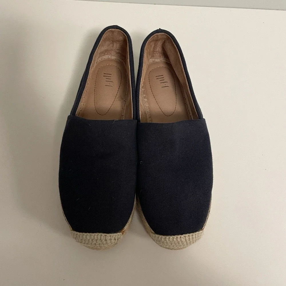 J Jill Espadrilles Size 7.5 Navy‎ Canvas Leather Lined Slip On